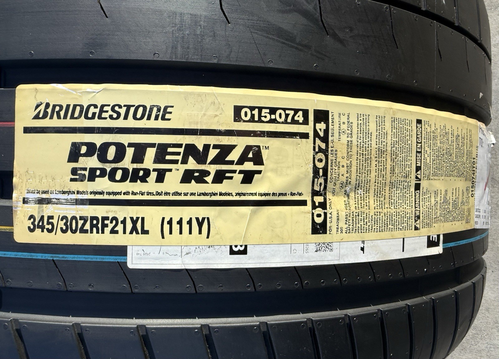 TWO BRAND NEW 345/30ZR21 111Y Bridgestone Potenza Sport RFT L Lamborghini Tires