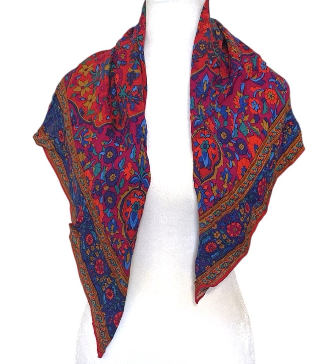 Vintage  Liz Claiborne Rayon Scarf Summer Print Floral Geometric Pattern Costal