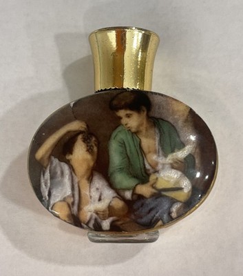 Scene:Children Eating Grapes and Melon-Vintage Empty Perfume Bottle.