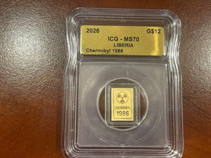 ICG MS70 2026 Liberia Chernobyl 1/1000th .9999 Fine Gold Bar