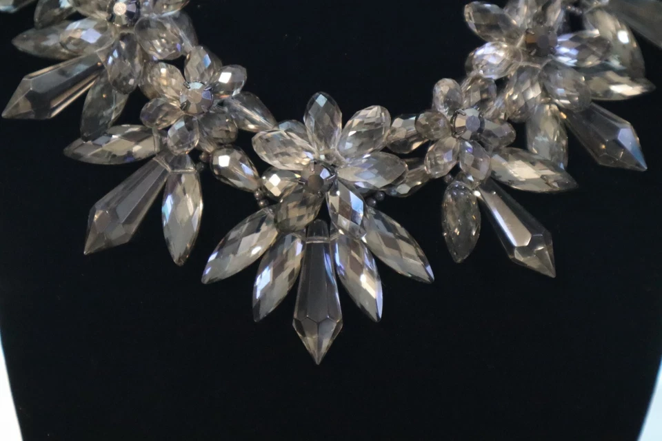 Chico's Set Of Erring Necklace Floral Chunky Glass Crystal Stone Statement Piece - Image 3 of 4