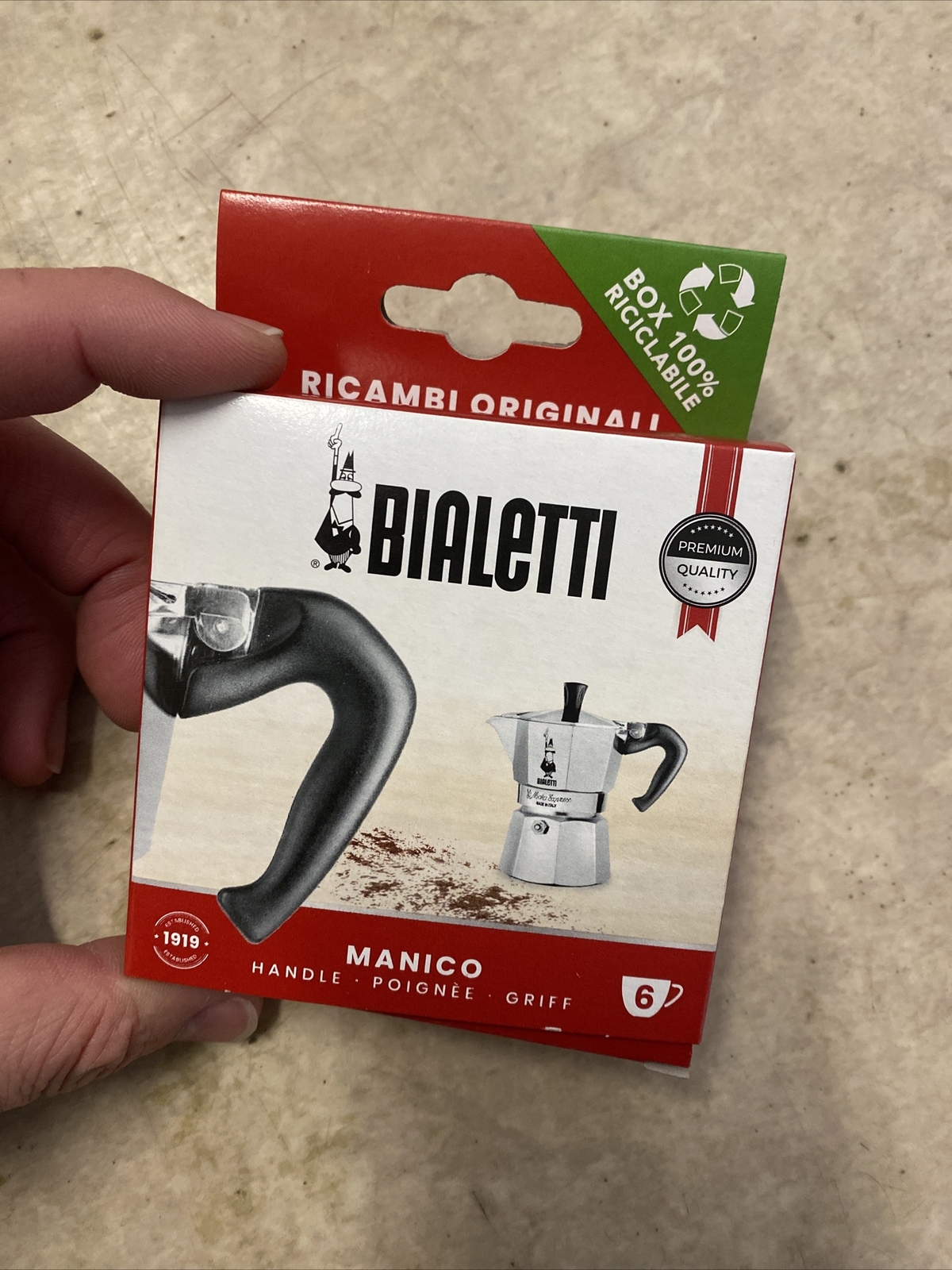 BIALETTI BLISTER MANICO CAFFETTIERA MOKA 6 TAZZA  GLI ORIGINALI