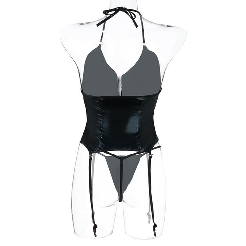 Womens Sexy Leather Lingerie Underwear Zipper Bodysuit Garter Ladies Thong Set - Picture 7 of 12