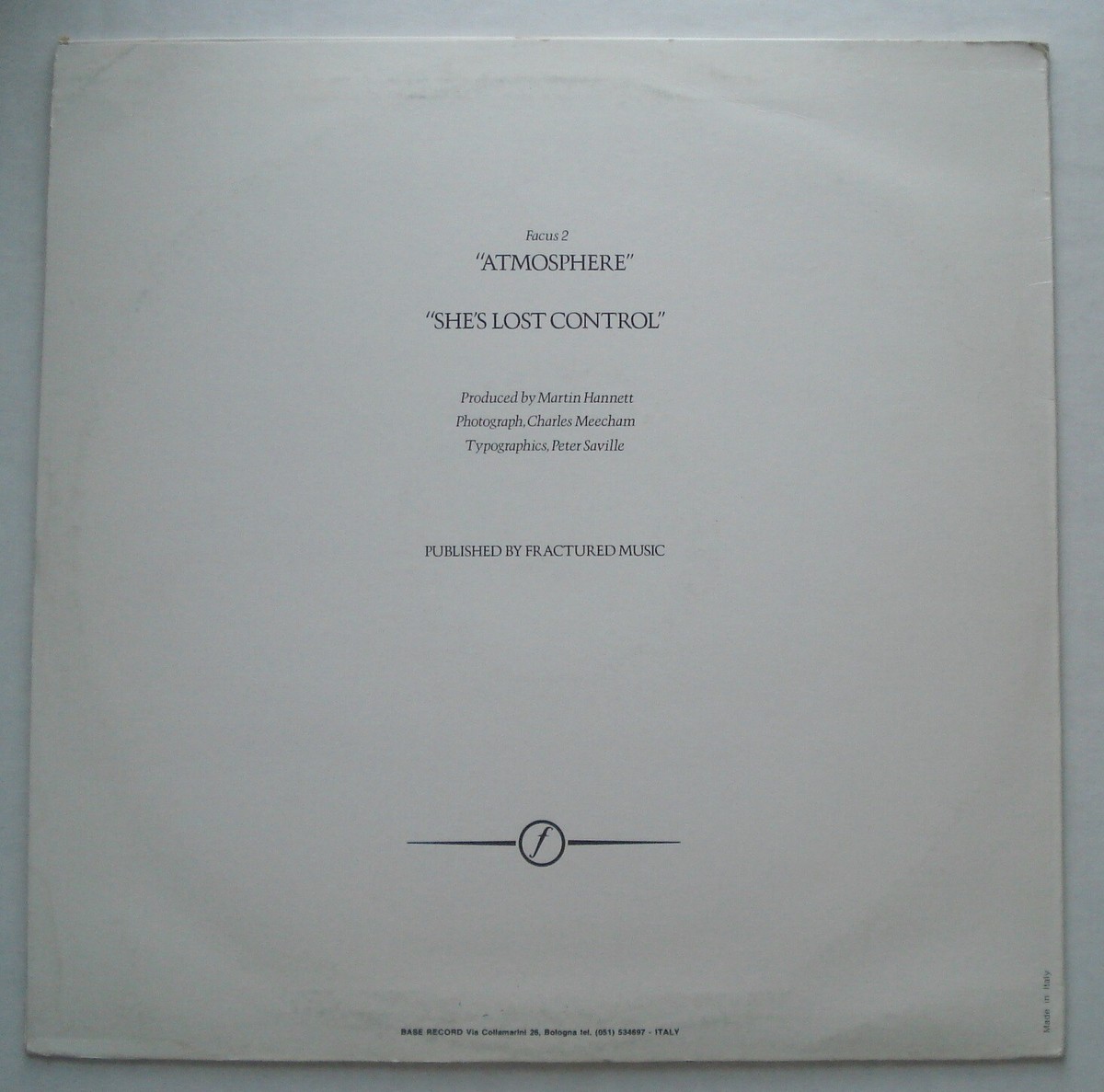 JOY DIVISION Atmosphere / She's Lost Control FACTORY FACUS 2