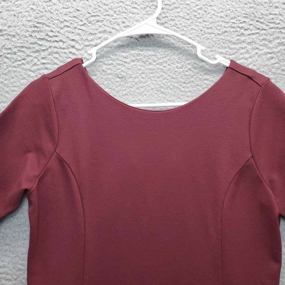 Vestido recto Ann Taylor para mujer Petite 10 borgoña elástico manga corta cremallera trasera Foto 3 de 4