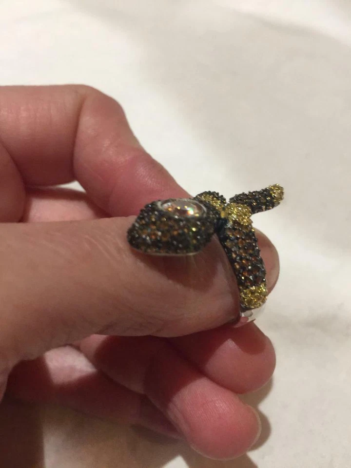 Vintage 1970's 925 Sterling Silver Smokey Topaz & Citrine Crystal Snake Ring - Image 3 of 4