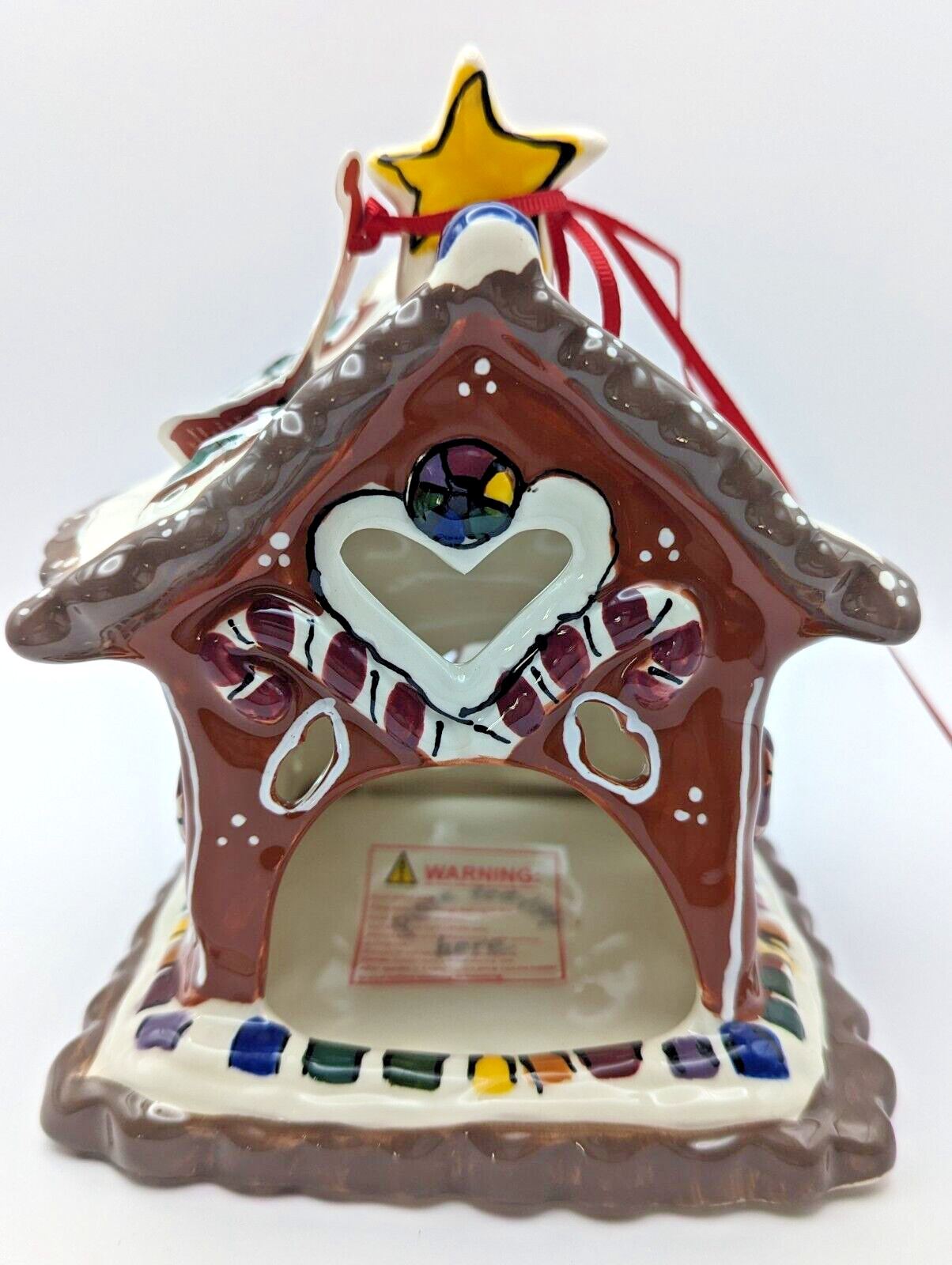 NEW Blue Sky Clayworks Christmas CANDY CANE COTTAGE Tea Light Candle House NWT