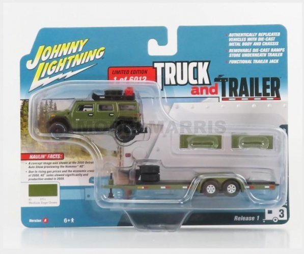 JOHNNY LIGHTNING JLSP202A-JLBT014 HUMMER - H2 WITH TRAILER 2004 - MILITARY GREEN