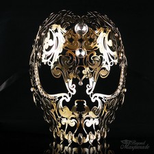 Luxury Metal Skull Venetian Masquerade Mask for Unisex M7153 Gold
