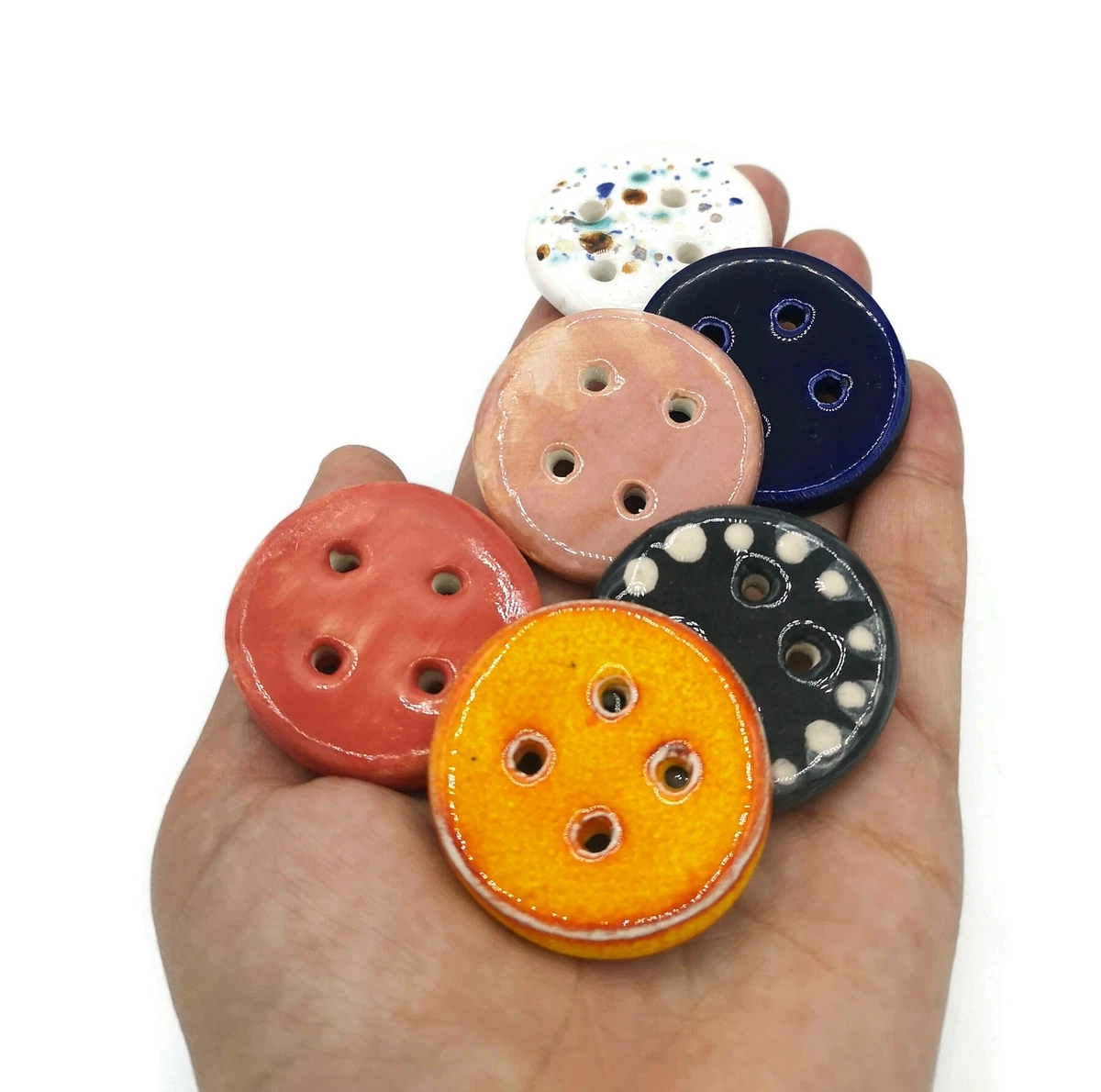 6pc 40mm Large Sewing Buttons Assorted Unique Handmade Ceramic Coat Buttons