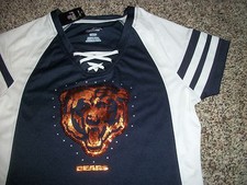 CHICAGO BEARS New NWT Womens Jersey Majestic Fan Fashion Sequin Design Shirt