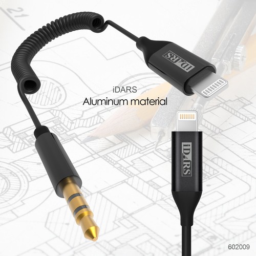 Cable en espiral de audio de 3,5 mm con conector Lightning certificado iDARS MFi - negro - Imagen 7 de 9