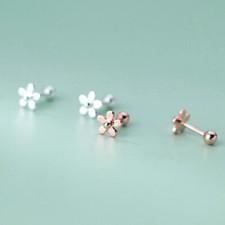 925 Sterling Silver Tiny Flower Screw Back Stud Earrings A1297
