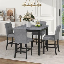 5 Piece Dining Table Set Square Table and 4 Chair Kitchen Breakfast Furniture