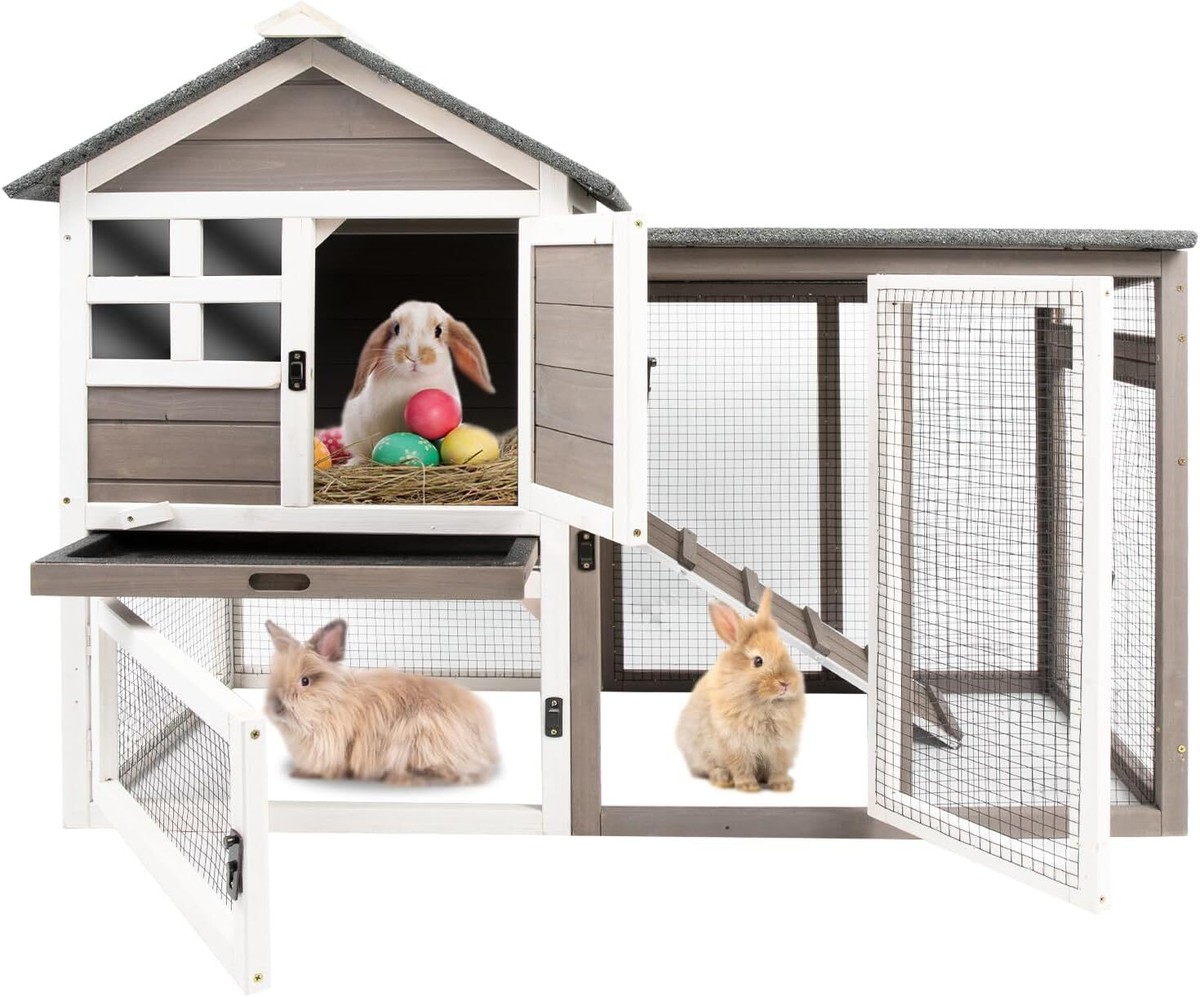 PETSCOSSET Rabbit Hutch Bunny Cage Indoor Guinea Pig House with