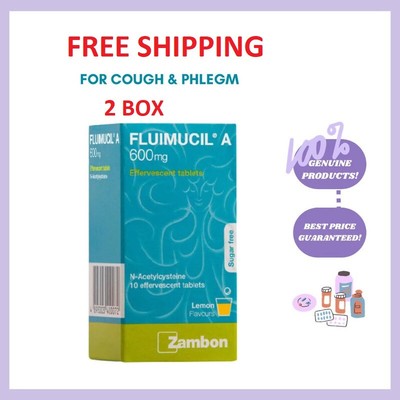 2X FLUIMUCIL A 600mg Clear Phlegm Effervescent 10 Tablet Lemon Flavor FREE SHIP