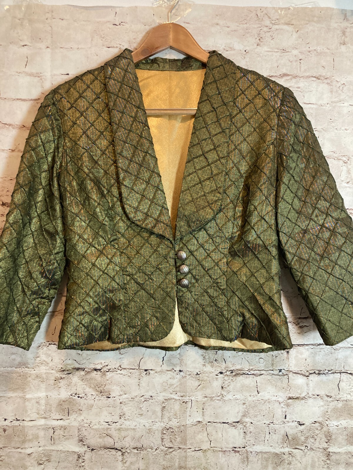 Blazer Jacket Womens Medium Iridescent Dark Olive Textured Button Front Glitter-image