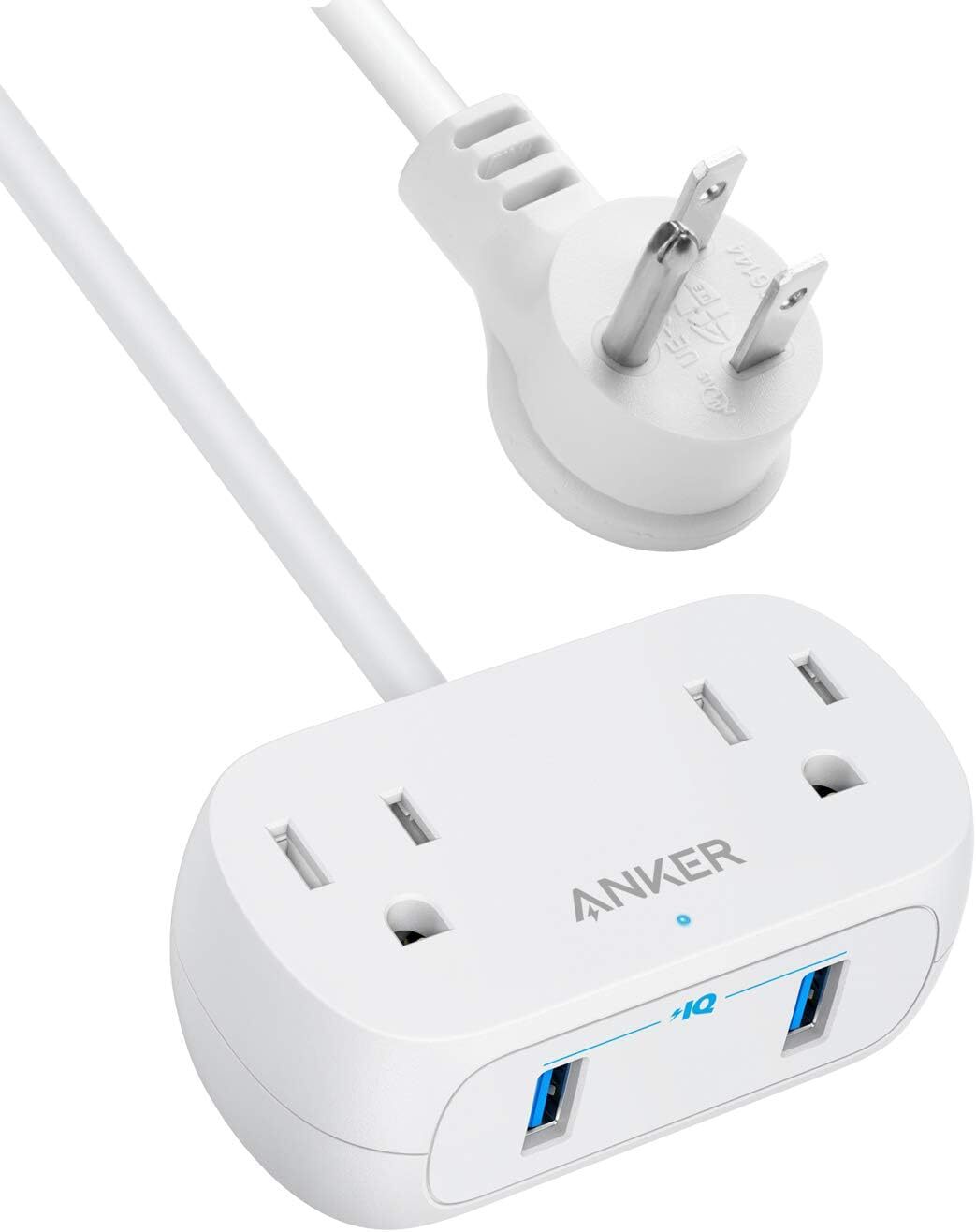 Anker Extension Cord,Mini Power Strip with USB Ports ,2 Outlets and 2 White