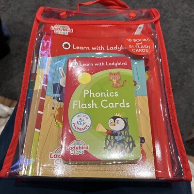 Learn With Ladybird  18 Books & 51 Flashcards Maths Phonics Reader Educational