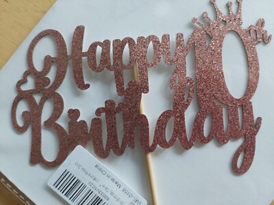 Happy 10th Birthday 10 Years Old Pink Glitter Cake Topper Pick Queen Crown