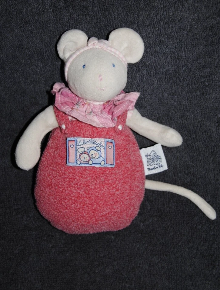 Doudou Souris Rose MOULIN ROTY Lila Et Patachon Hochet 12 Cm Peluche TTBE - Photo 1/2