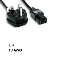 x10 6' UK Britain Power Cord IEC-60320 C13 to BS 1363 18AWG 13A/250V BSI Fused