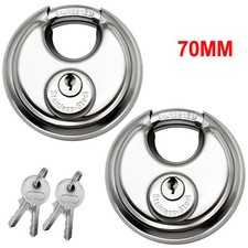 2X Round Discus Shackle PADLOCK 70mm Trailer Round Lock Heavy Duty Outdoor Lock