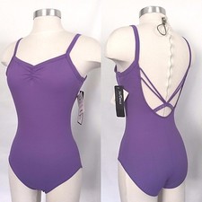 So Danca Ladies Microfiber Rhinestone Back Strap Leotard, Black or Purple, NWT