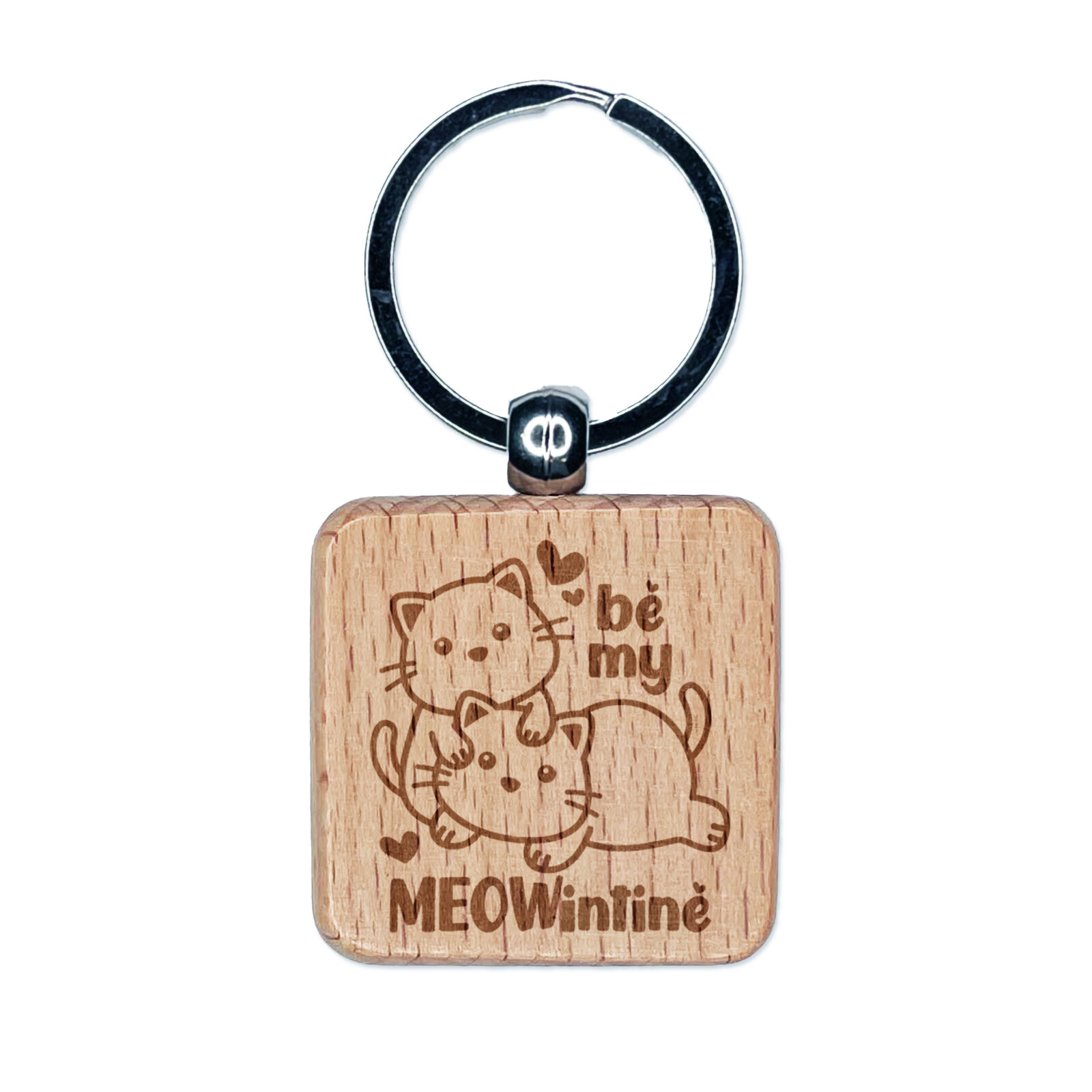 Be My Meowintine Valentine Engraved Wood Keychain