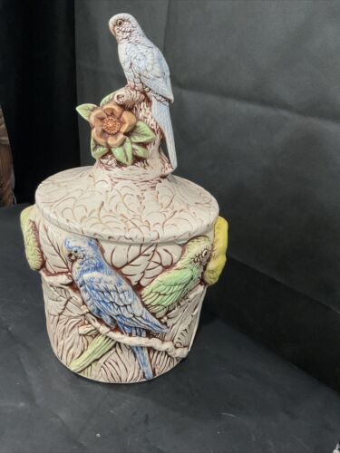 1970s hollywood regency tropical theme large parakeet cokkie jar - Picture 1 of 10
