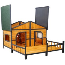 Wooden Large Dog House Outdoor Double XL Dog Kennel with Elevated Floor and Por