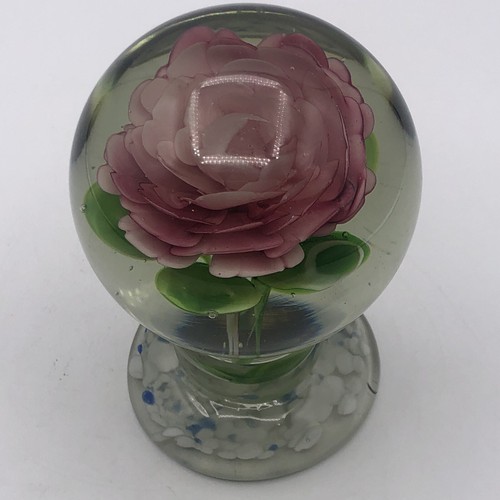 Millville Style Pedestal Crimped Pink Rose Paperweight Confetti Base (7549) - Picture 3 of 11