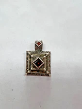 Sterling Silver Slide Pendant with Red Stone and Marcasite [055DuW]