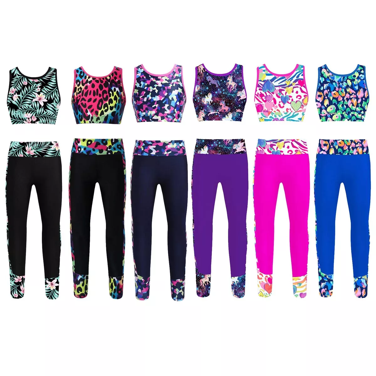 Girls Two Piece Gymnastics Outfits Dancewear Racer Back Crop Top