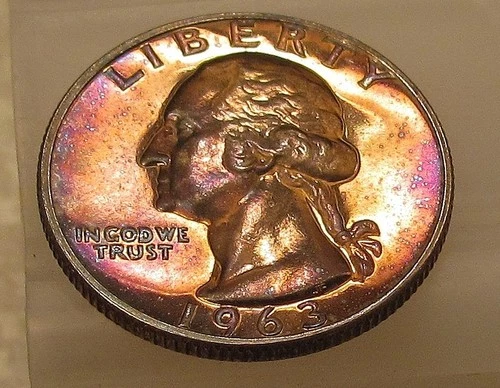 New Listing1963  Gem Proof Quarter 90% Silver MONSTER  RARE BLUE    TONING  #407 ~ 9