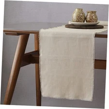 Linen Table Runner with Fringe- Inch 100% Pure Linen Table Runner 14x90 Natural