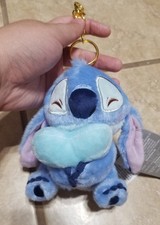 Disney Stitch With Blue Heart 6 Inch Plush Keychain Bag Charm