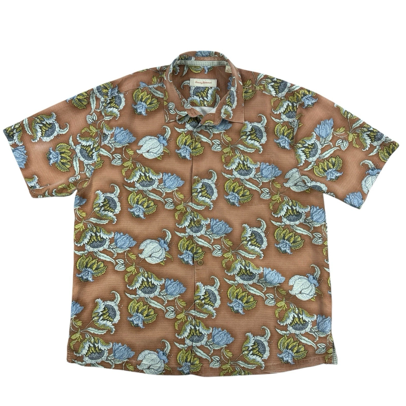 Tommy Bahama Hawaiian Shirt Mens XL Faded Wash Floral Resort Island Retro Silk