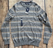 IZOD STRIPED CREWNECK SWEATER GRAY MENS MEDIUM NEW WITH TAGS