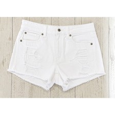 American Eagle Super Stretch X White Distressed Frayed Denim Shorts Size 4
