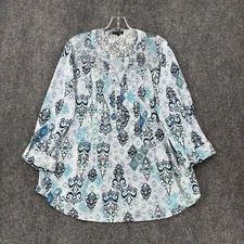 Ava & Grace Blue Lkat Artsy Tunic Blouse Women’s 1X Lace Work Career Stretchy