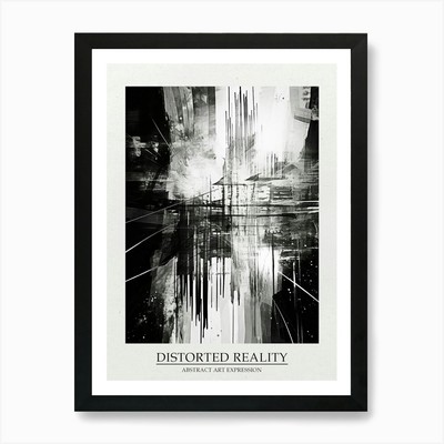 Distorted Reality Abstract Black An Framed Wall Art Poster Canvas Print Picture