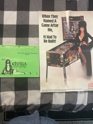 VINTAGE 1989 ELVIRA AND THE PARTY MONSTER PINBALL MANUAL HANDBOOK PLUS POSTER