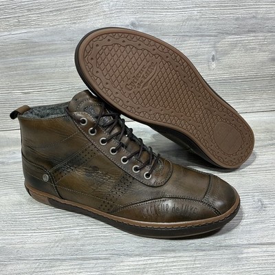 Cycleur De Luxe Mens Leather Dark Brown Wool Lining Mid Top Sneakers USA 11 NEW