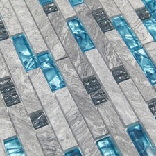 Mosaic Tiles Sheet Emerald Blue Glass And Marble For Wall Floor Bathroom Kitchen