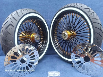 DNA Mammoth 52 Black Spoke Gold Wheels 2 Rotor Tire Harley 09-24