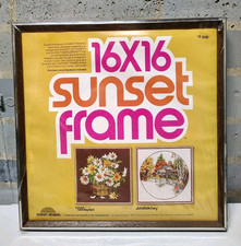 VTG 16x16 Sunset Frame Stitchery Needlepoint Crewel Embroidery Craft Wall Mount