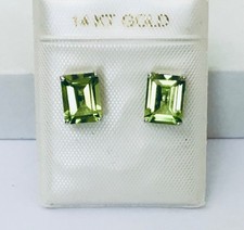 Delicate 3.2 Ctw. Emerald Cut Natural Green Peridot Gemstone Stud Earrings NEW