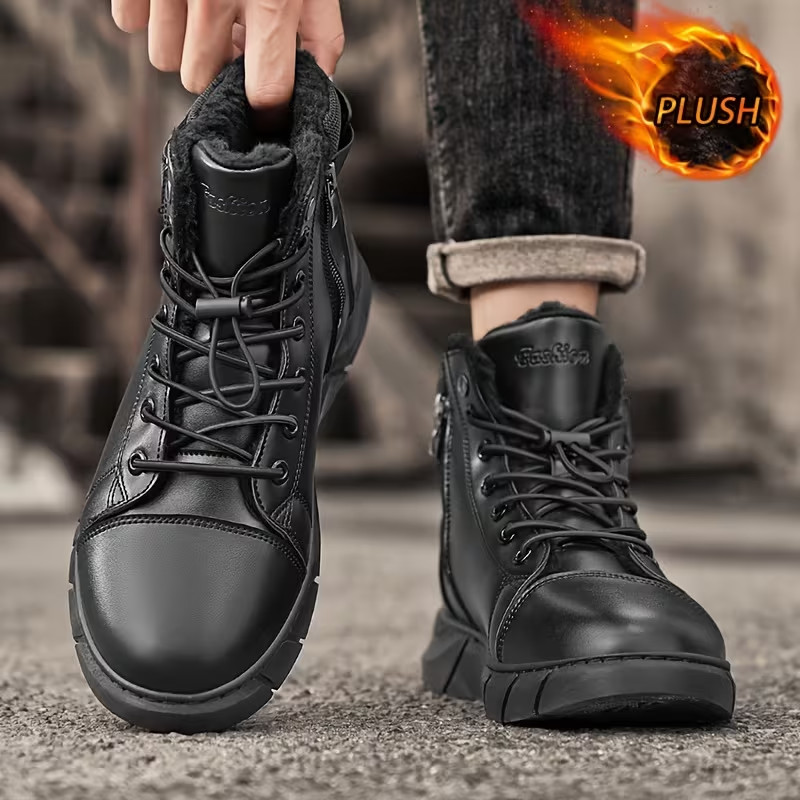 Hombres Botas Térmicas Forradas con Cremallera Cálidas Forradas con Sherpa Invierno Botines