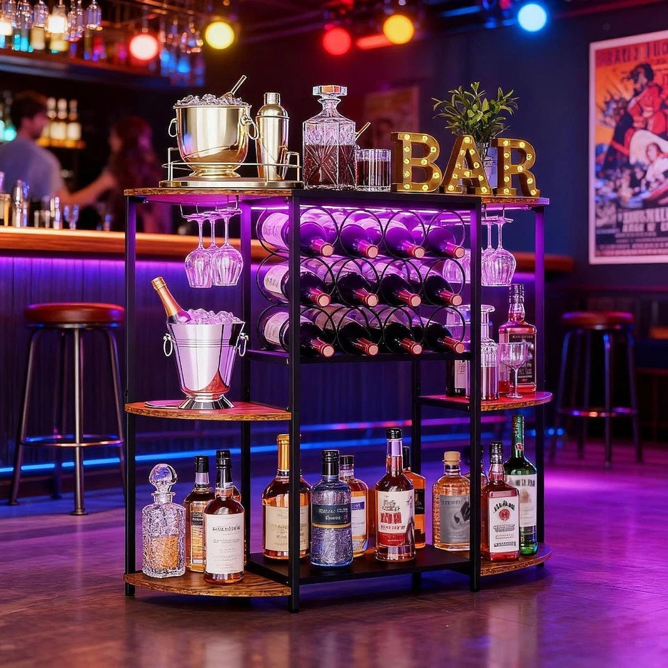 Estante para Vinos con Luz LED Armario de Licor Rústico para Salón Hogar Oficina Foto 3 de 4